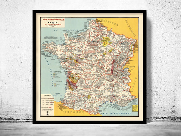 Old map of France Gastronomy Vintage Poster | Vintage Poster Wall Art Print | Wall Map Print | Old Map Print | Map Gift| Housewarming Gift