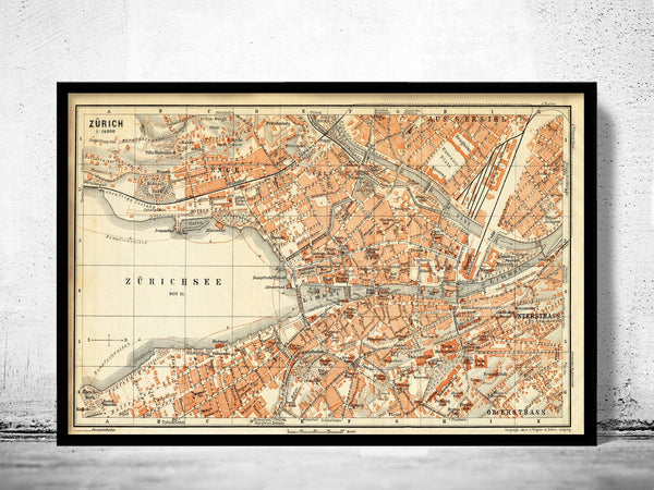 Old Map of Zurich Switzerland 1913 Vintage Map | Vintage Poster Wall Art Print | Wall Map Print | Old Map Print | Map Gift