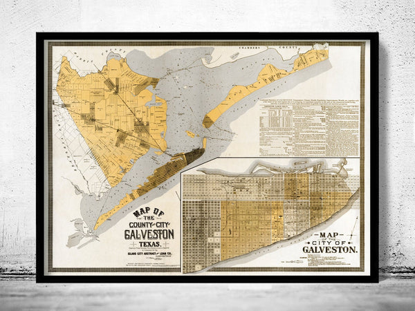 Old map of Galveston Texas 1904 | Vintage Poster Wall Art Print | | Map Gift | Anniversary gift | Housewarming Gift