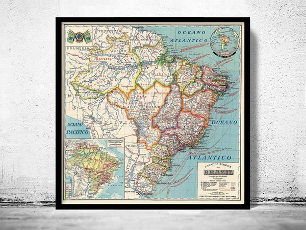 Old Map Brasil 1929 Mapa do Brasil Vintage Map | Vintage Poster Wall Art Print | Wall Map Print | Old Map Print | Map Gift