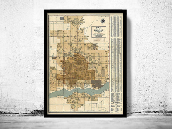 Old map of Phoenix Arizona 1947 Vintage Map | Vintage Poster Wall Art Print | Wall Map Print | Old Map Print | Map Gift | Anniversary gift