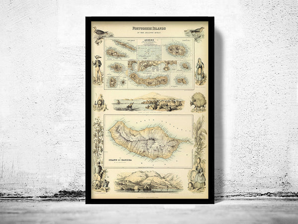 Old Map of Açores Azores and Madeira Islands 1876, Portuguese islands | Vintage Poster Wall Art Print | Wall Map Print | Old Map Print