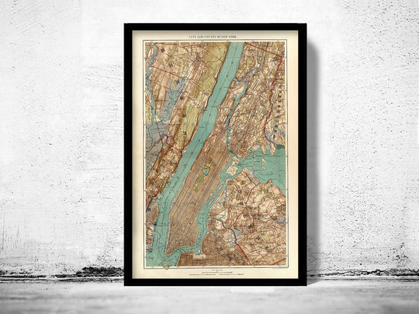 Old Map of New York and Manhattan Bronx Brooklyn 1891 Vintage Map| Vintage Poster Wall Art Print | Wall Map Print | Old Map Print | Map Gift