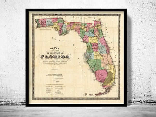 Old Map of Florida 1870 Vintage Map | Vintage Poster Wall Art Print | Wall Map Print | Old Map Print | Map Gift | Anniversary gift