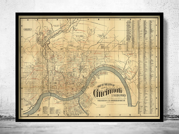 Old Map of Cincinnati 1882 Vintage Map | Vintage Poster Wall Art Print | | Map Gift | Anniversary gift | Housewarming Gift