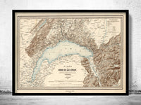 Old Map of Lake Geneva Lac Léman 1856 | Vintage Poster Wall Art Print | Wall Map Print | Old Map Print | Map Gift | Anniversary gift