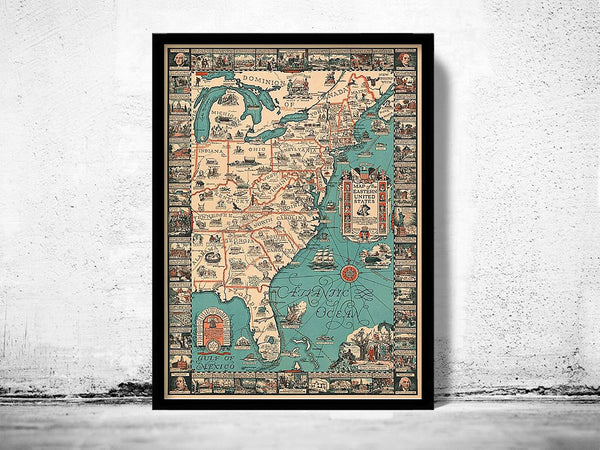 Old Map of Eastern United States 1929 Vintage Map | Vintage Poster Wall Art Print | Wall Map Print | Old Map Print | Map Gift