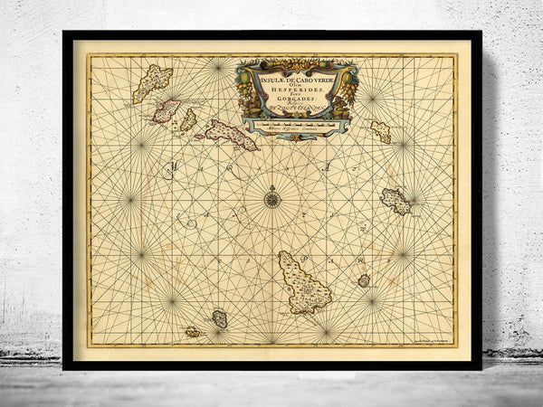 Old Map of Cape Verde Islands Cabo Verde 1665 Mapa de Cabo Verde Vintage Map | Vintage Poster Wall Art Print | Wall Map Print | | Map Gift