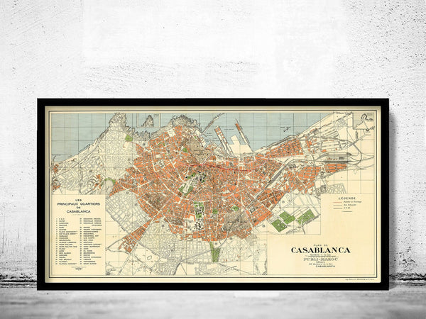 Old Map of Casablanca Morocco 1950 Vintage Map | Vintage Poster Wall Art Print | Wall Map Print | Old Map Print | Map Gift