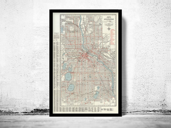 Old Map of Minneapolis 1945 Vintage Map | Vintage Poster Wall Art Print | Wall Map Print | Old Map Print | Map Gift | Anniversary gift