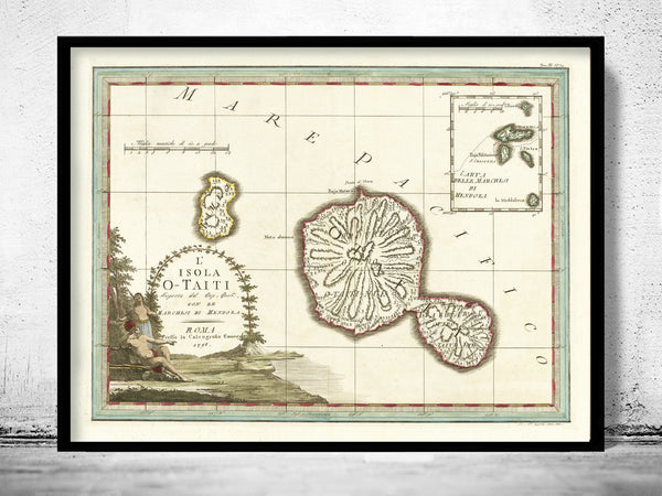 Old Tahiti French Polynesia Map 1798 Vintage Map | Vintage Poster Wall Art Print | Wall Map Print | Old Map Print | Map Gift