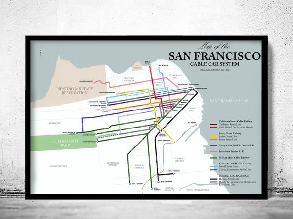 Old Map of San Francisco 1892 Traffic Map | Vintage Poster Wall Art Print | Wall Map Print | Old Map Print | Map Gift | Anniversary gift