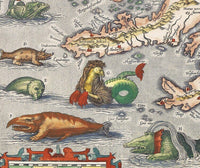 Old Map of Iceland islandia 1542 Island Sea Monsters Vintage Map | Vintage Poster Wall Art Print | Wall Map Print | Old Map Print