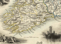 Old Map of Ireland 1851 Beautiful Map of Ireland with gravures Vintage Map | Vintage Poster Wall Art Print | Wall Map Print | | Map Gift