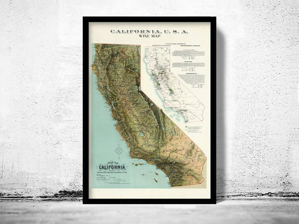 Old Map of California Wine Map 1900 Vintage Map | Vintage Poster Wall Art Print | Wall Map Print | Old Map Print | Map Gift