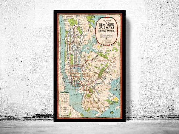 Old Map of New York Subway 1939 Underground New York Map Vintage Map | Vintage Poster Wall Art Print | Wall Map Print | Old Map Print