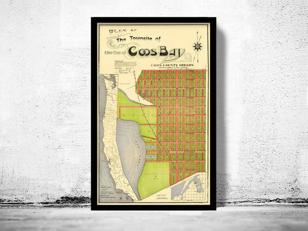 Old Map of Coos Bay Oregon 1906 Vintage Map | Vintage Poster Wall Art Print | Wall Map Print | Old Map Print | Map Gift | Anniversary gift