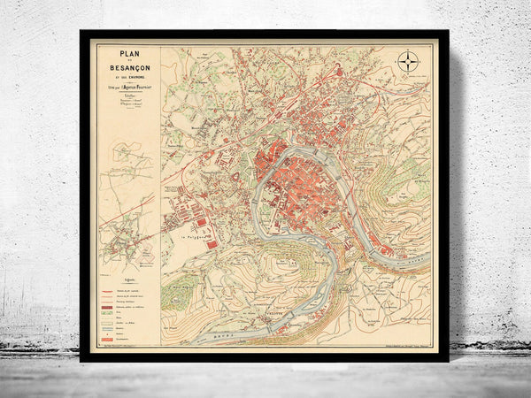 Old Map of Besançon France 1930 Vintage Map | Vintage Poster Wall Art Print | Wall Map Print | Old Map Print | Map Gift | Anniversary gift