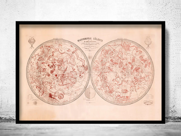 Old Celestial Map Vintage Astronomy 1876 Vintage Map | Vintage Poster Wall Art Print | | Map Gift | Anniversary gift | Housewarming Gift