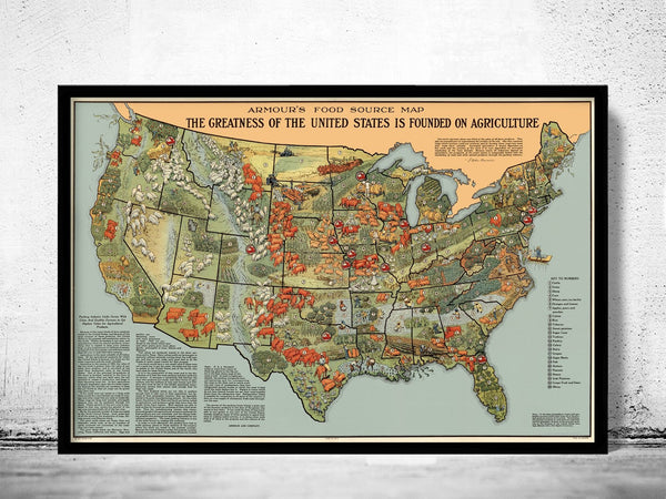 Food Map of the United States Vintage Map 1922 Vintage Poster | Vintage Poster Wall Art Print | Wall Map Print | | Map Gift