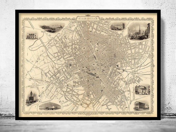 Old Map of Birmingham United Kingdom 1851 Vintage Map | Vintage Poster Wall Art Print | Wall Map Print | Old Map Print | Map Gift