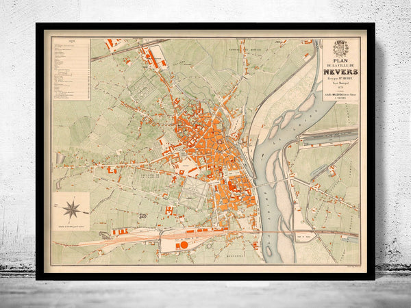 Old Map of Nevers France 1878 Vintage Map | Vintage Poster Wall Art Print | Wall Map Print | Old Map Print | Map Gift | Anniversary gift