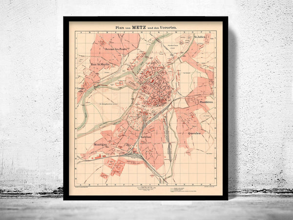 Old Map of Metz France 1904 Vintage Map | Vintage Poster Wall Art Print | Wall Map Print | Old Map Print | Map Gift | Anniversary gift