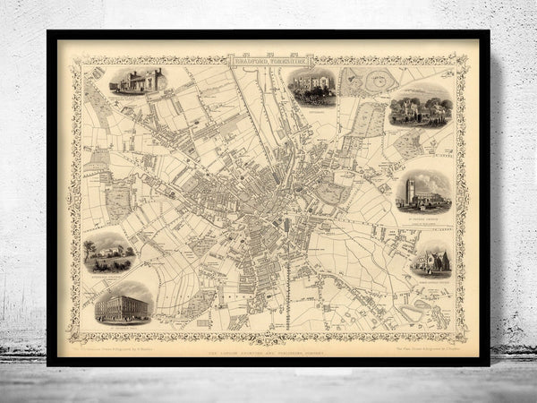 Old Map of Bradford Yorkshire 1851 Vintage Map | Vintage Poster Wall Art Print | Wall Map Print | Old Map Print | Map Gift