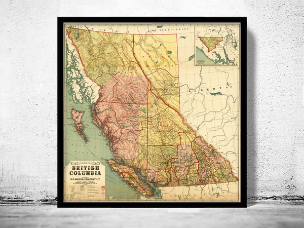 Old Map of British Columbia 1915 Canada | Vintage Poster Wall Art Print | Wall Map Print | Old Map Print | Map Gift | Anniversary gift