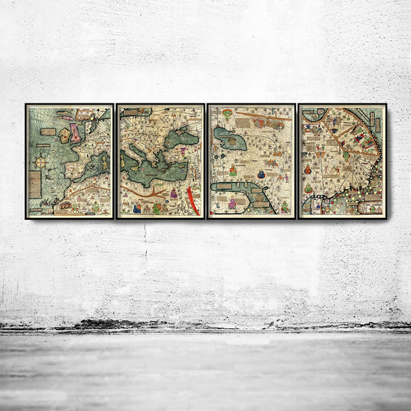 Medieval Catalan World Map 1375 Europe, Mediterranean Sea and Middle East | World Map Gift World Map Print | Vintage World Map | Map Gift