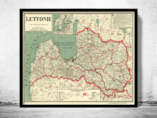 Old Map of Latvia 1926 Vintage Map Lettonie Chart | Vintage Poster Wall Art Print | Wall Map Print | Old Map Print