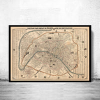 Old Map of Paris 1855 France Vintage Map | Vintage Poster Wall Art Print | Wall Map Print | Old Map Print | Map Gift | Anniversary gift