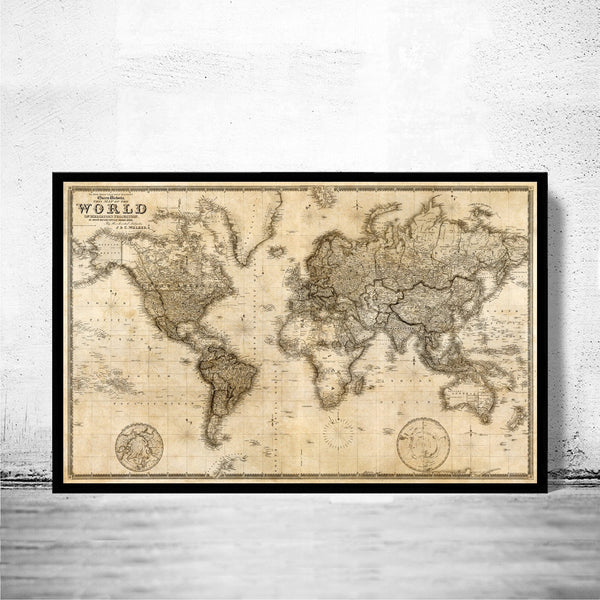 Big Old World Map 1849 Vintage Atlas Mercator Projection Sepia | World Map Gift World Map Print | Vintage World Map | World Map Wall Art