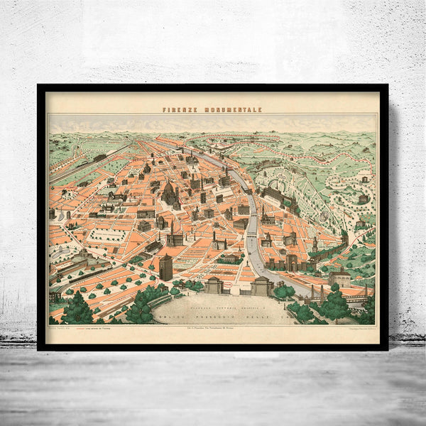 Old Map of Florence Firenze Monumentale 1910 | Vintage Poster Wall Art Print | Wall Map Print | Old Map Print | Map Gift| Housewarming Gift