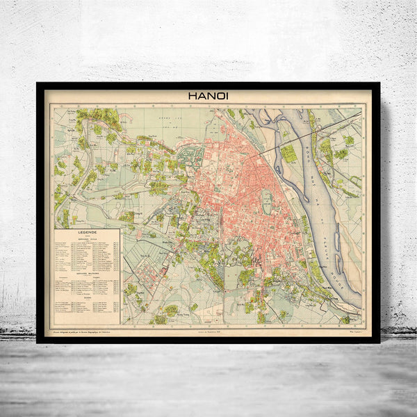 Old Map of Hanoi Vietnam 1929 | Vintage Poster Wall Art Print | Wall Map Print | Old Map Print | Map Gift | Anniversary gift