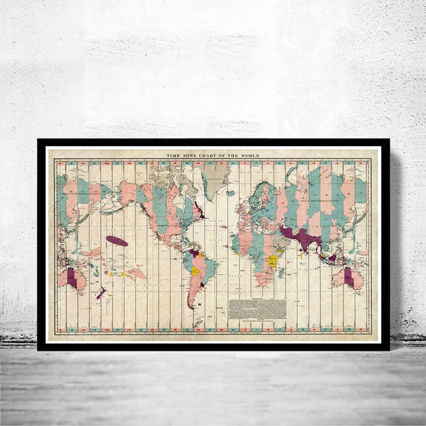 Old World Map Atlas Time Zone Chart 1937 Vintage Map | World Map Gift World Map Print | Vintage World Map | World Map Wall Art | Map Gift