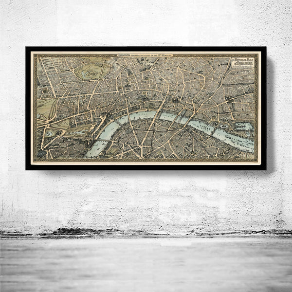 Old Map of London 1892 Birdseye View London Vintage Map | Vintage Poster Wall Art Print | Wall Map Print | Old Map Print | Map Gift