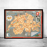 Old Map Switzerland Premier Hotels Vintage Map | Vintage Poster Wall Art Print | Wall Map Print | Old Map Print | Map Gift