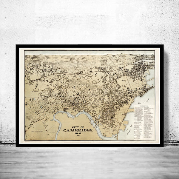 Old Map of Cambridge Massachusetts 1877 Birdseye View Vintage Map | Vintage Poster Wall Art Print | | Map Gift | Anniversary gift