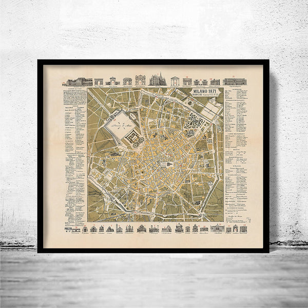 Old Map of Milan Milano 1871 Italy | Vintage Poster Wall Art Print | Wall Map Print | Old Map Print | Map Gift | Anniversary gift