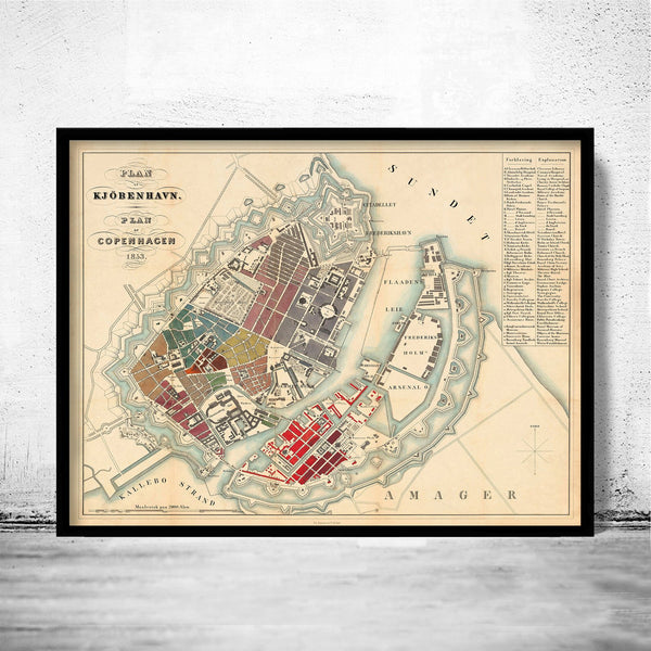 Old Map of Copenhagen Denmark 1853 Vintage Map | Vintage Poster Wall Art Print | Wall Map Print | Old Map Print | Map Gift