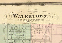 Old Map of Watertown Wisconsin 1878 Vintage Map | Vintage Poster Wall Art Print | Wall Map Print | Old Map Print | Map Gift