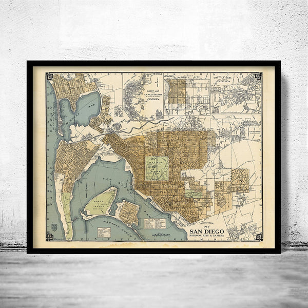 Old map San Diego California 1920 Vintage Map | Vintage Poster Wall Art Print | Wall Map Print | Old Map Print | Map Gift| Housewarming Gift