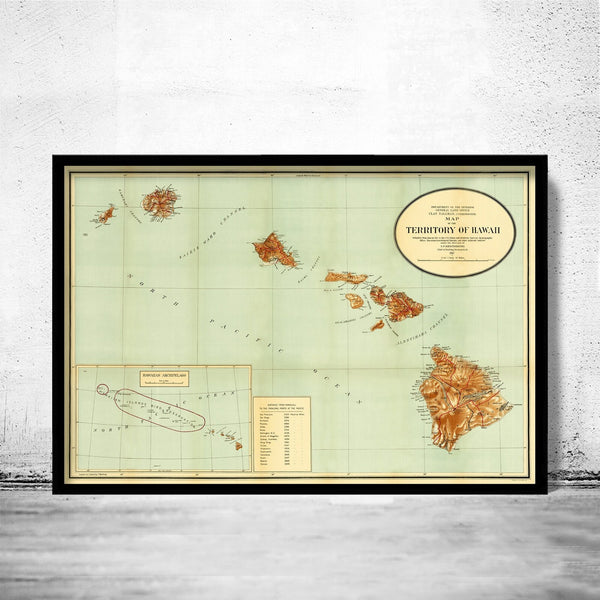 Old Map of Hawaii 1914 Hawaiian Islands Vintage Map | Vintage Poster Wall Art Print | Wall Map Print | Old Map Print | Map Gift