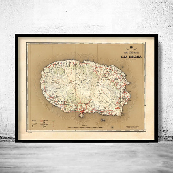 Old Map of Ilha Terceira Azores Açores 1899 Vintage Map | Vintage Poster Wall Art Print | Wall Map Print | Old Map Print | Map Gift