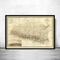 Old Map of Pyrenees Pirineus 1851 France Spain Vintage Map | Vintage Poster Wall Art Print | Wall Map Print | Old Map Print | Map Gift