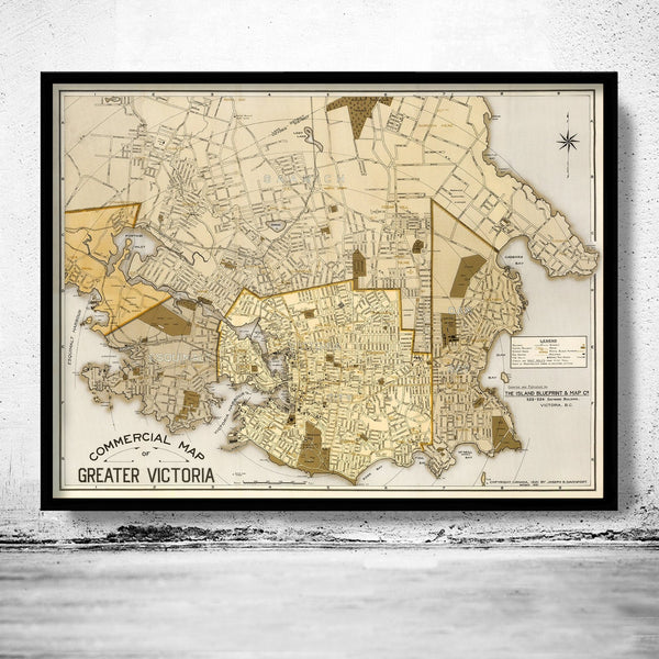 Old Map of Greater Victoria British Columbia Canada 1921 Victoria BC Vintage Map | Vintage Poster Wall Art Print | Wall Map Print |