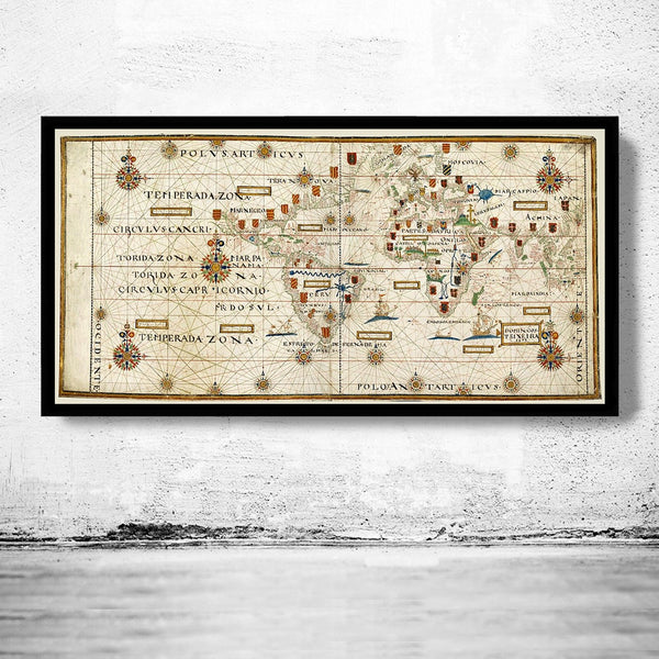 Old World Map Portuguese Discoveries Séc XVI World Wall Map | World Map Gift World Map Print | Vintage World Map | World Map Wall Art