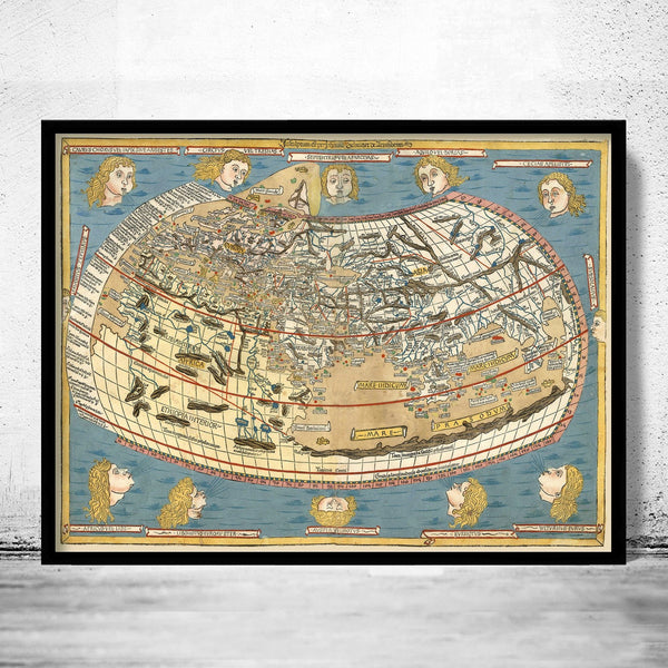 Medieval Old Map of The World 1486 Claudius Ptolemy | Vintage World Map Wall Map Print | World Map Wall Art | Map Gift | Anniversary gift