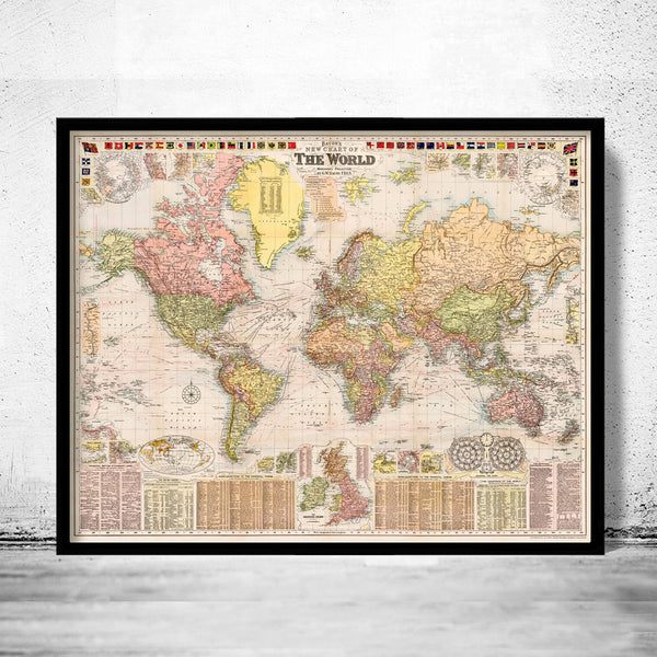 Beautiful World Map Vintage Atlas 1908 Mercator projection | World Map Gift World Map Print | Vintage World Map | World Map Wall Art